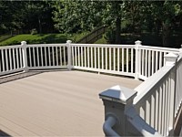 <b>TimberTech Terrain Sandy Birch Deck Boards with White Vinyl Railing and Post Cap Lights in Columbia MD</b>